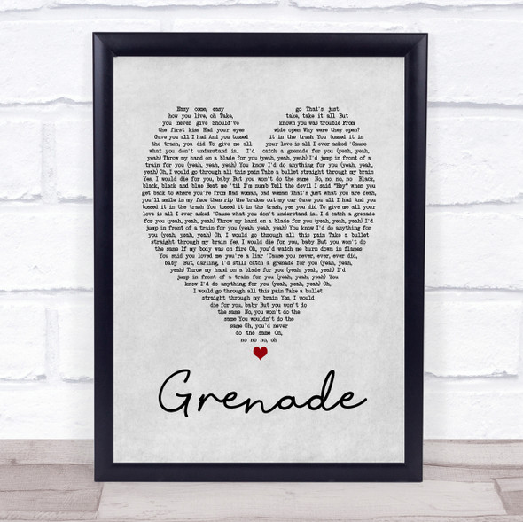 Grenade Bruno Mars Grey Heart Song Lyric Quote Print