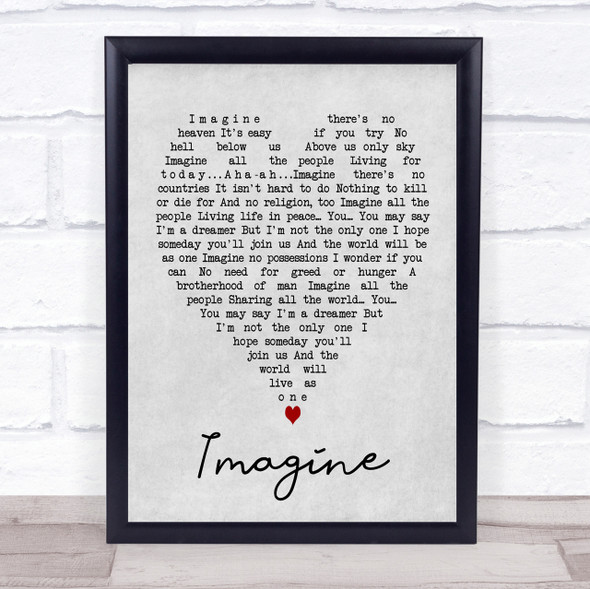 Imagine John Lennon Grey Heart Song Lyric Quote Print