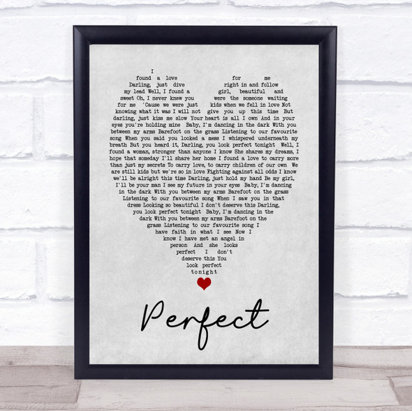 Perfect Ed Sheeran Grey Heart Song Lyric Quote Print