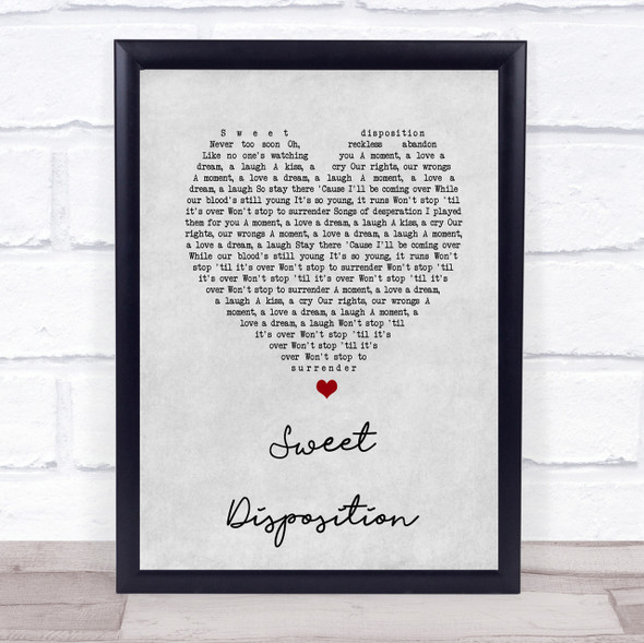 The Temper Trap Sweet Disposition Grey Heart Song Lyric Quote Print