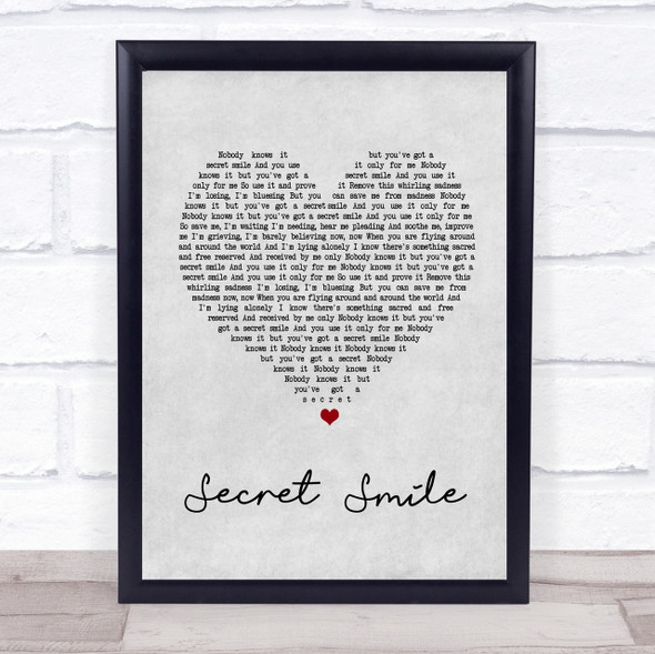 Semisonic Secret Smile Grey Heart Song Lyric Quote Print