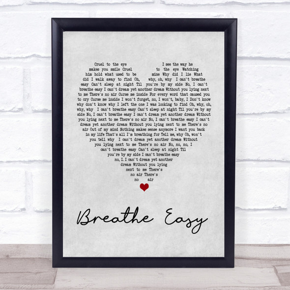 Blue Breathe Easy Grey Heart Song Lyric Quote Print