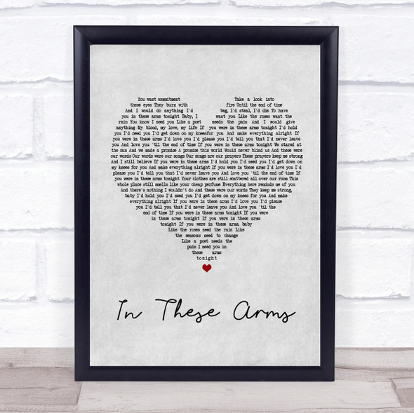 Bon Jovi In These Arms Grey Heart Song Lyric Quote Print