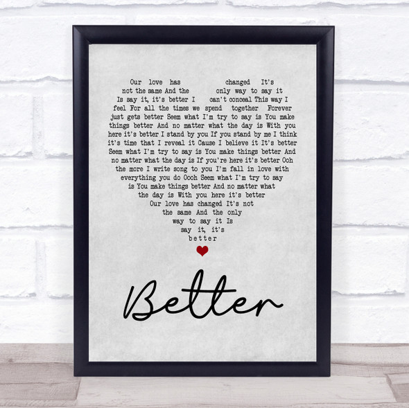 Boyzone Better Grey Heart Song Lyric Quote Print