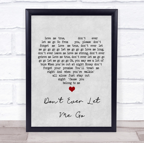 Eddie Cochran Don't Ever Let Me Go Grey Heart Song Lyric Quote Print