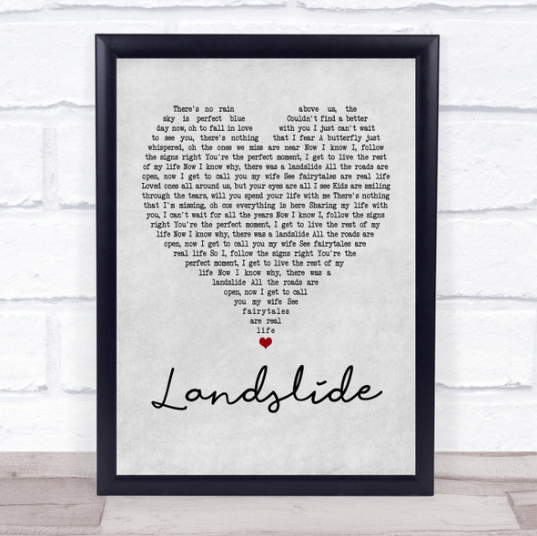 Ronan Keating Landslide Grey Heart Song Lyric Quote Print