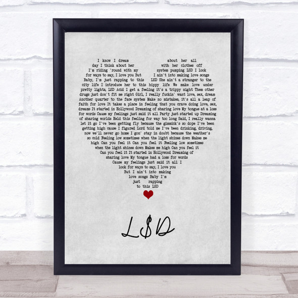 Asap Rocky L$D Grey Heart Quote Song Lyric Print