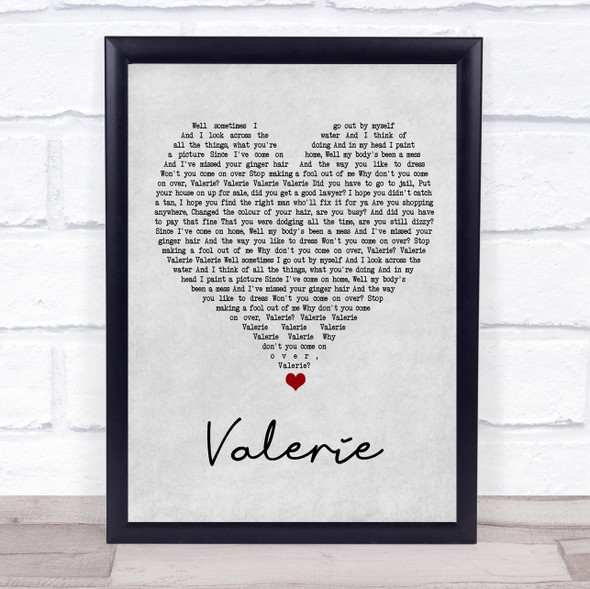 Amy Winehouse Valerie Grey Heart Song Lyric Print