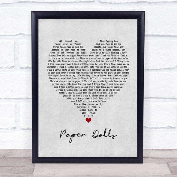 Kylie Minogue Paper Dolls Grey Heart Song Lyric Print