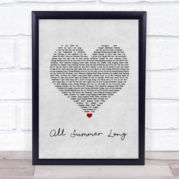 Kid Rock All Summer Long Grey Heart Song Lyric Print