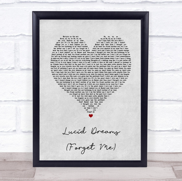 Juice WRLD Lucid Dreams (Forget Me) Grey Heart Song Lyric Print