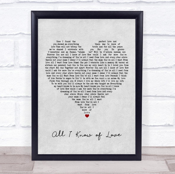 Barbra Streisand All I Know of Love Grey Heart Song Lyric Print