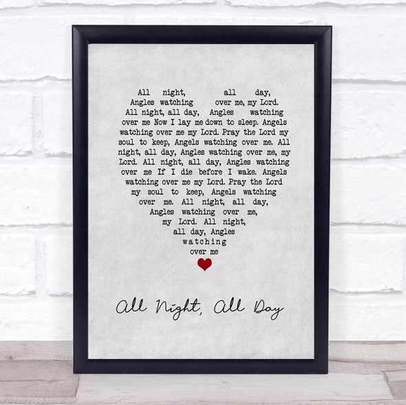 Cedarmont Baby All Night, All Day Grey Heart Song Lyric Print