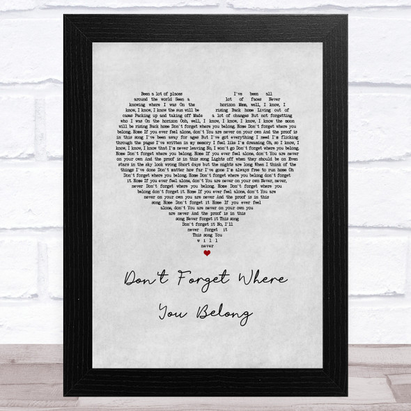 One Direction Don't Forget Where You Belong Grey Heart Song Lyric Music Art Print