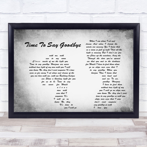 Sarah Brightman Time To Say Goodbye Man Lady Couple Grey Song Lyric Quote Print