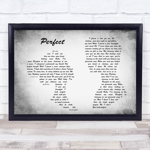 Ed Sheeran & Beyonce Perfect Man Lady Couple Grey Song Lyric Quote Print