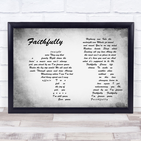 Journey Faithfully Man Lady Couple Grey Song Lyric Print