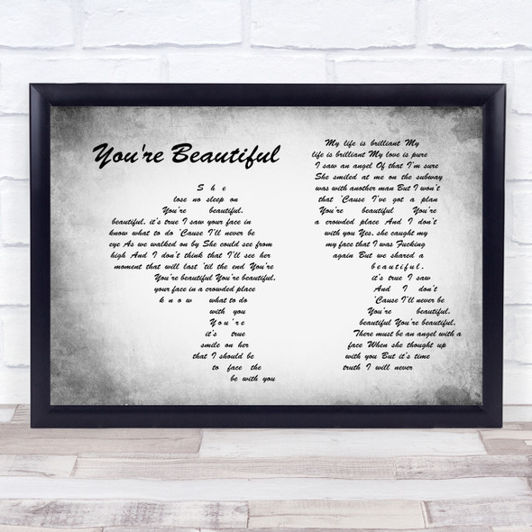 James Blunt You're Beautiful Man Lady Couple Grey Song Lyric Music Art Print