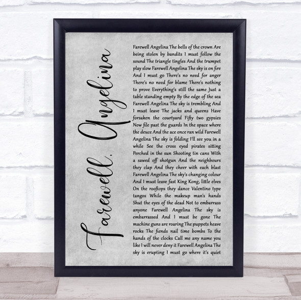 Bob Dylan Farewell, Angelina Grey Rustic Script Song Lyric Print