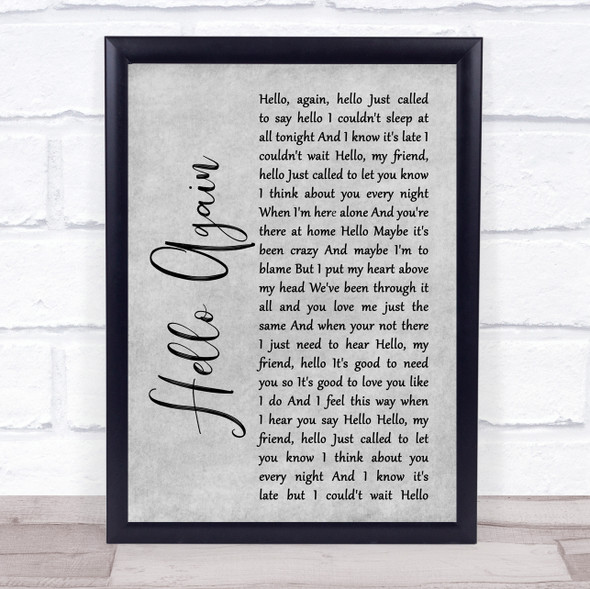 Neil Diamond Hello Again Grey Rustic Script Song Lyric Print