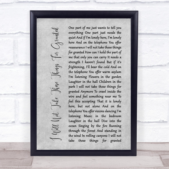 Toad The Wet Sprocket I Will Not Take These Things For Granted Grey Rustic Script Song Lyric Quote Music Print