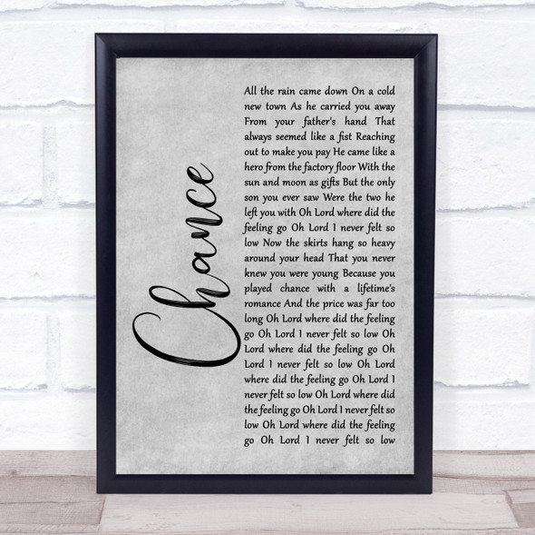 Big Country Chance Grey Rustic Script Song Lyric Quote Music Print