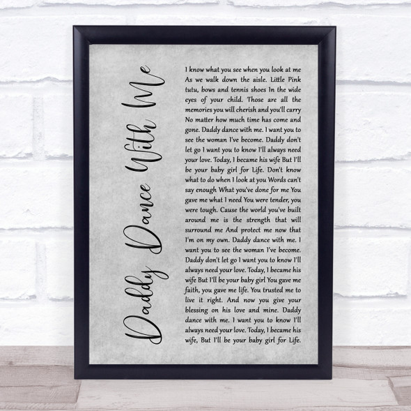 Krystal Keith Daddy Dance With Me Grey Rustic Script Song Lyric Wall Art Print