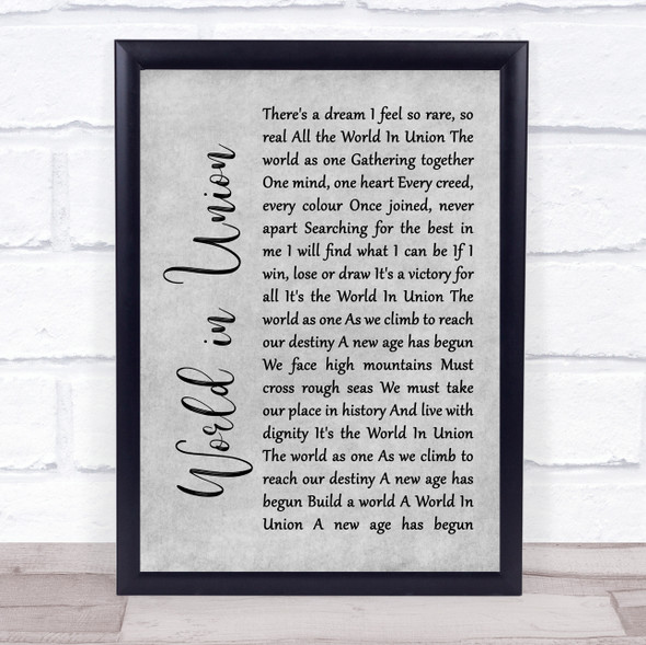 Kiri Te Kanawa World in Union Grey Rustic Script Song Lyric Wall Art Print