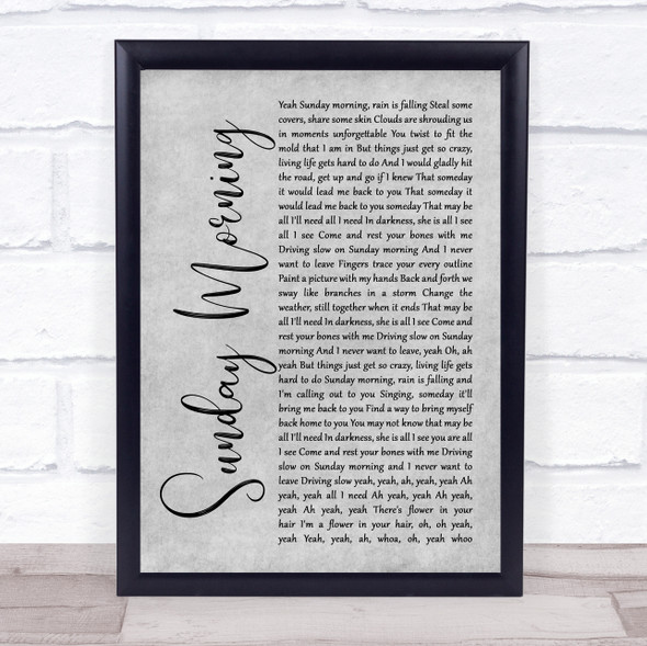 Maroon 5 Sunday Morning Grey Rustic Script Song Lyric Wall Art Print