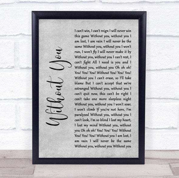 David Guetta Without You Grey Rustic Script Song Lyric Wall Art Print