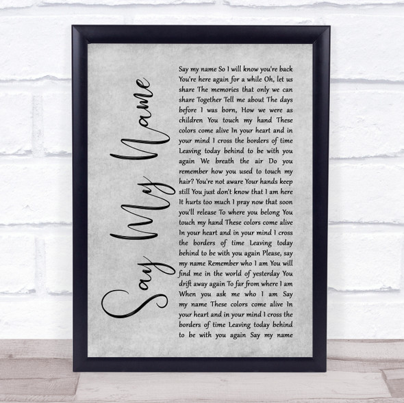 Within Temptation Say My Name Grey Rustic Script Song Lyric Wall Art Print