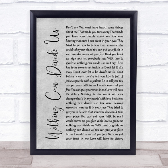 Jason Donovan Nothing Can Divide Us Grey Rustic Script Song Lyric Print