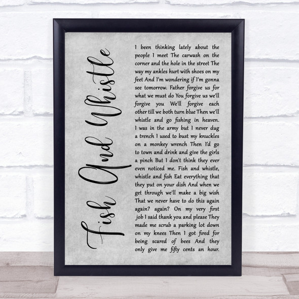 John Prine Fish And Whistle Grey Rustic Script Song Lyric Print