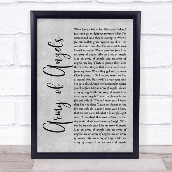 The Script Army of Angels Grey Rustic Script Song Lyric Print