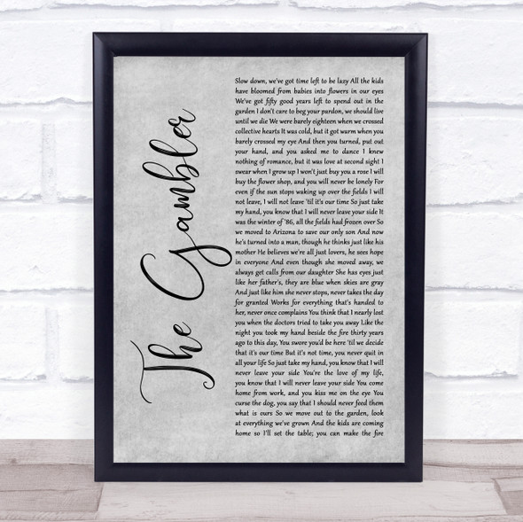 Fun. The Gambler Grey Rustic Script Song Lyric Print