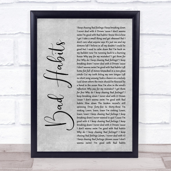 Silverstein Bad Habits Grey Rustic Script Song Lyric Print