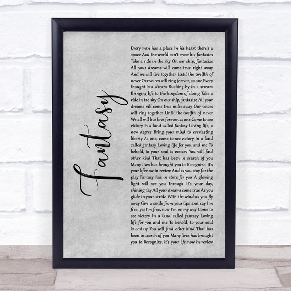 Earth, Wind And Fire Fantasy Grey Rustic Script Song Lyric Print