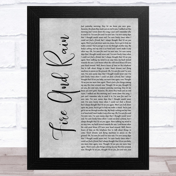 James Taylor Fire And Rain Grey Rustic Script Song Lyric Music Art Print