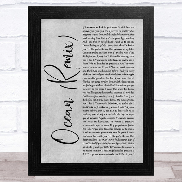 KAROL G & Jessie Reyez Ocean (Remix) Grey Rustic Script Song Lyric Music Art Print