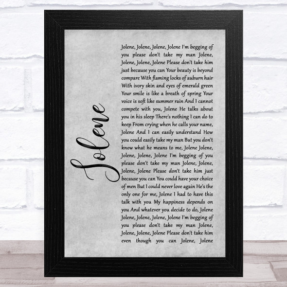 Dolly Parton Jolene Grey Rustic Script Song Lyric Music Art Print