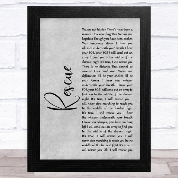 Lauren Daigle Rescue Grey Rustic Script Song Lyric Music Art Print