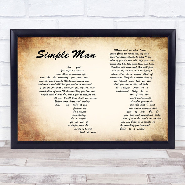 Lynyrd Skynyrd Simple Man Man Lady Couple Song Lyric Quote Print