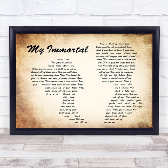 Evanescence My Immortal Man Lady Couple Song Lyric Quote Print
