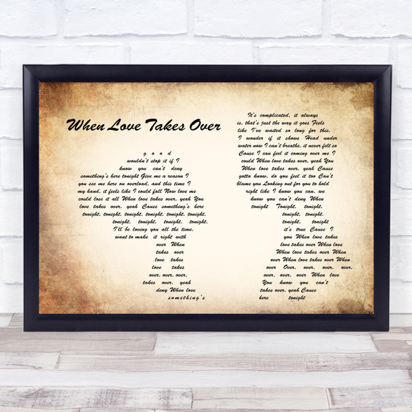 David Guetta feat. Kelly Rowland When Love Takes Over Man Lady Couple Song Lyric Print