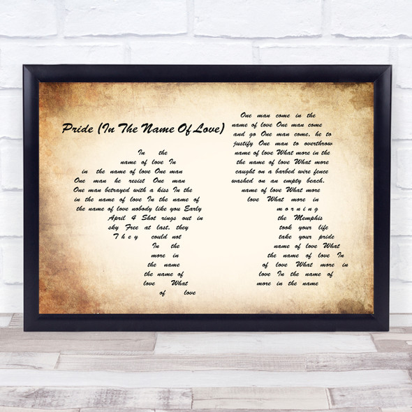 U2 Pride (In The Name Of Love) Man Lady Couple Song Lyric Print