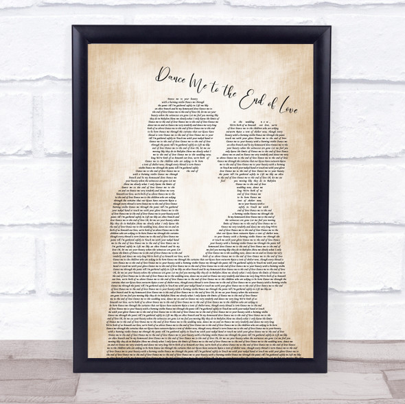 Leonard Cohen Dance Me to the End of Love Man Lady Bride Groom Song Lyric Print