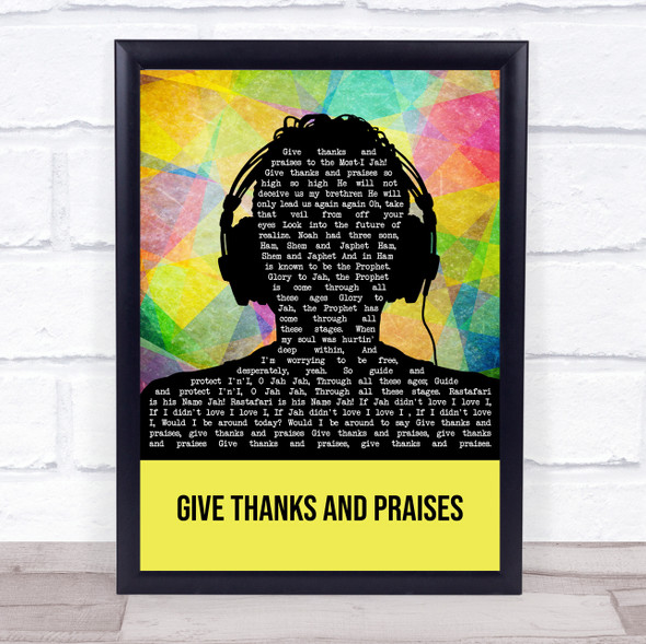 Bob Marley & The Wailers Give Thanks And Praises Multicolour Man Headphones Song Lyric Print