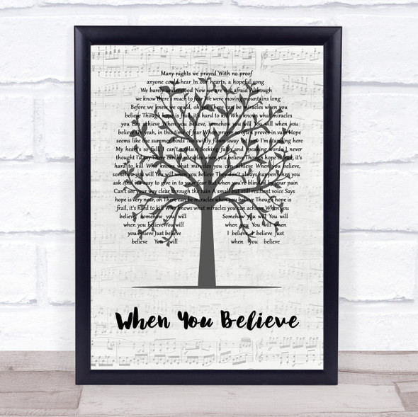 Whitney Houston & Mariah Carey When You Believe Music Script Tree Song Lyric Wall Art Print