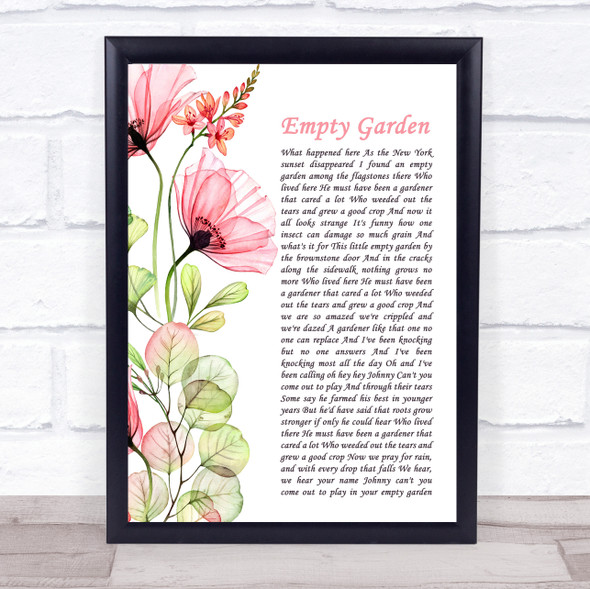 Elton John Empty Garden Floral Poppy Side Script Song Lyric Print