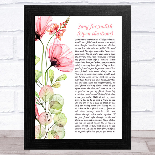 Judy Collins Song for Judith (Open the Door) Floral Poppy Side Script Song Lyric Music Art Print
